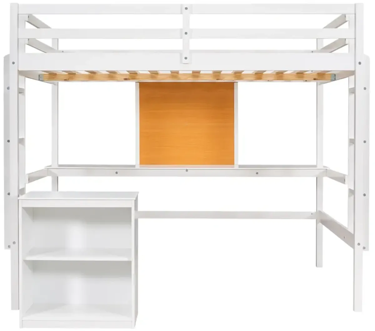 Whisen Full Size Wooden Loft Bed with Desk, 2 Drawers Cabinet and Writing Board