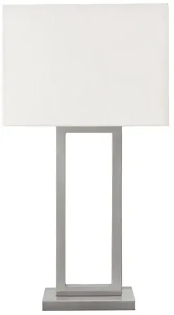Table Lamp, 28"H, Nickel Metal, Ivory / Cream Shade, Contemporary, Modern