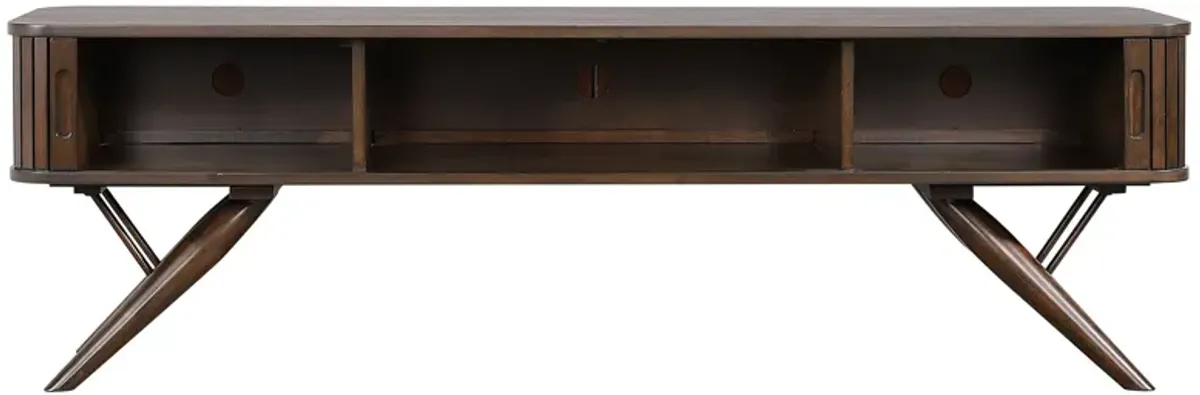 Simi TV Media Entertainment Console, Rectangular 71 Inch, Walnut Brown Wood - Benzara