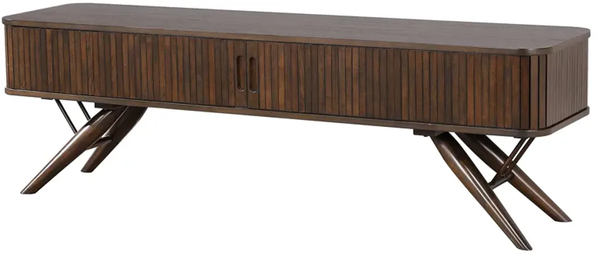 Simi TV Media Entertainment Console, Rectangular 71 Inch, Walnut Brown Wood - Benzara