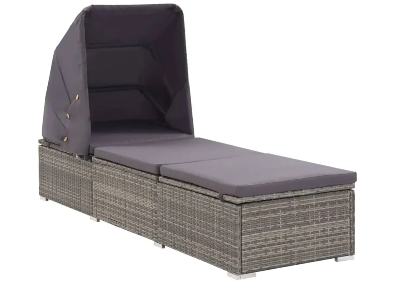 vidaXL Sun Lounger with Canopy and Cushion Poly Rattan Gray