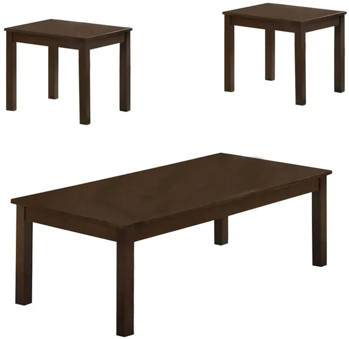 3 Piece Transitional Coffee Table and End Table with Block Legs, Brown-Benzara