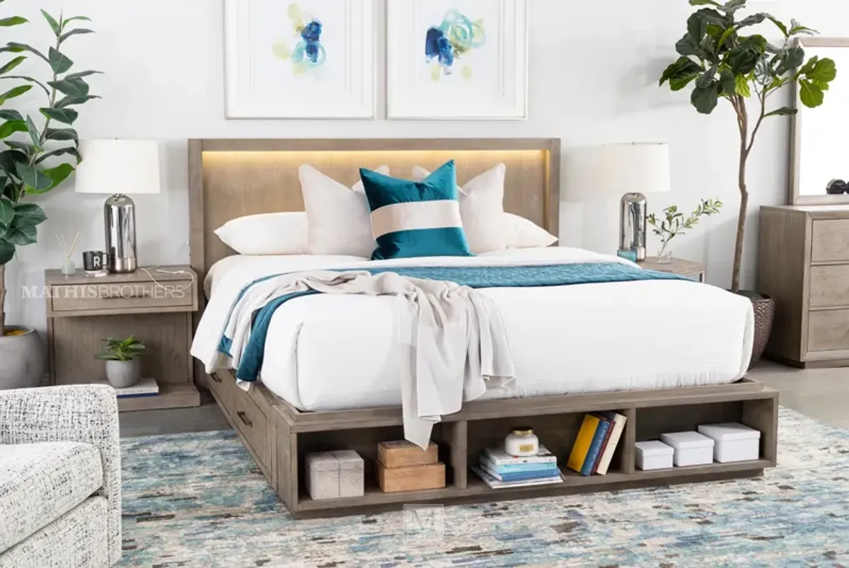 Platinum Bookcase Storage Queen Bed