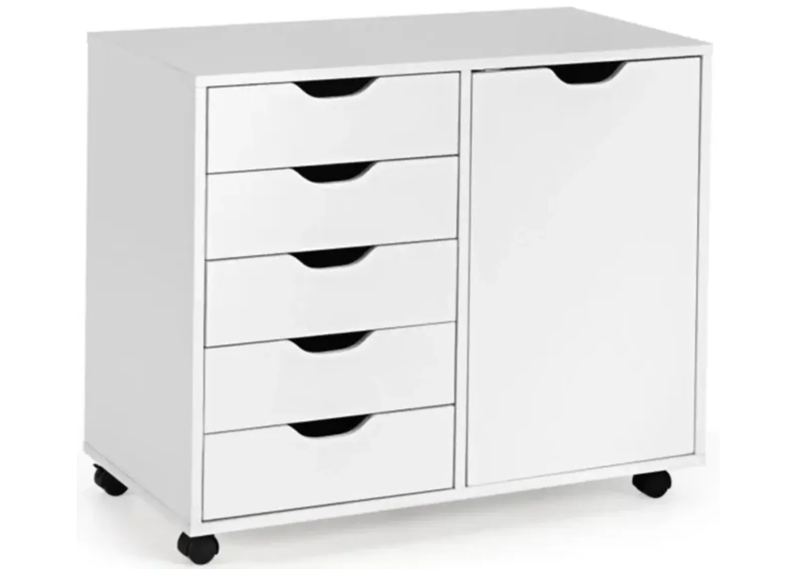 Hivvago 5-Drawer Dresser Chest Mobile Storage Cabinet with Door-White