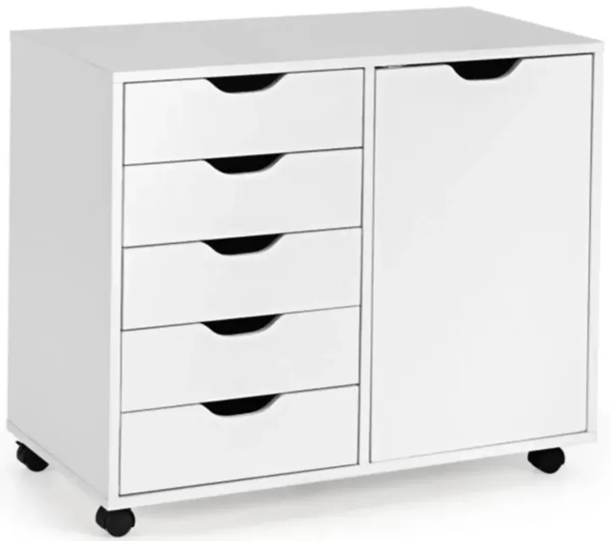 Hivvago 5-Drawer Dresser Chest Mobile Storage Cabinet with Door-White