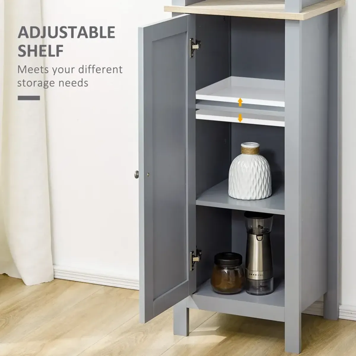 Grey Bathroom Storage: Tall Linen Tower Cabinet with 3-Tier Shelf