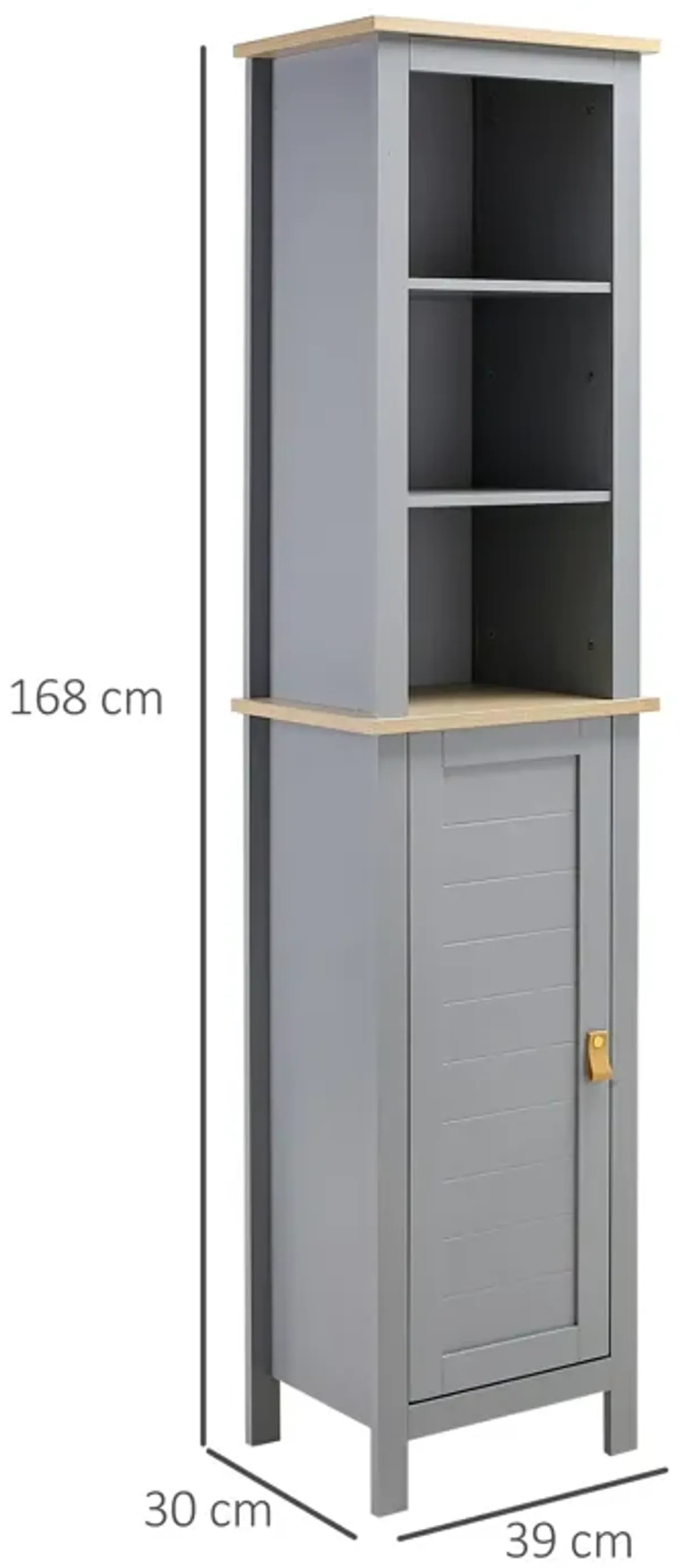 Grey Bathroom Storage: Tall Linen Tower Cabinet with 3-Tier Shelf