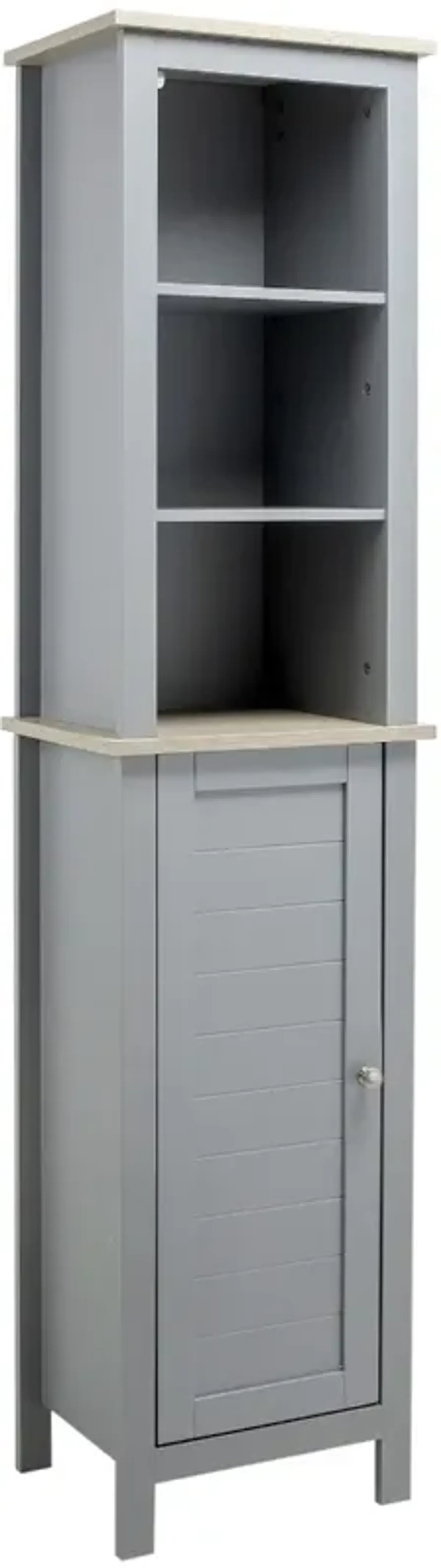 Grey Bathroom Storage: Tall Linen Tower Cabinet with 3-Tier Shelf