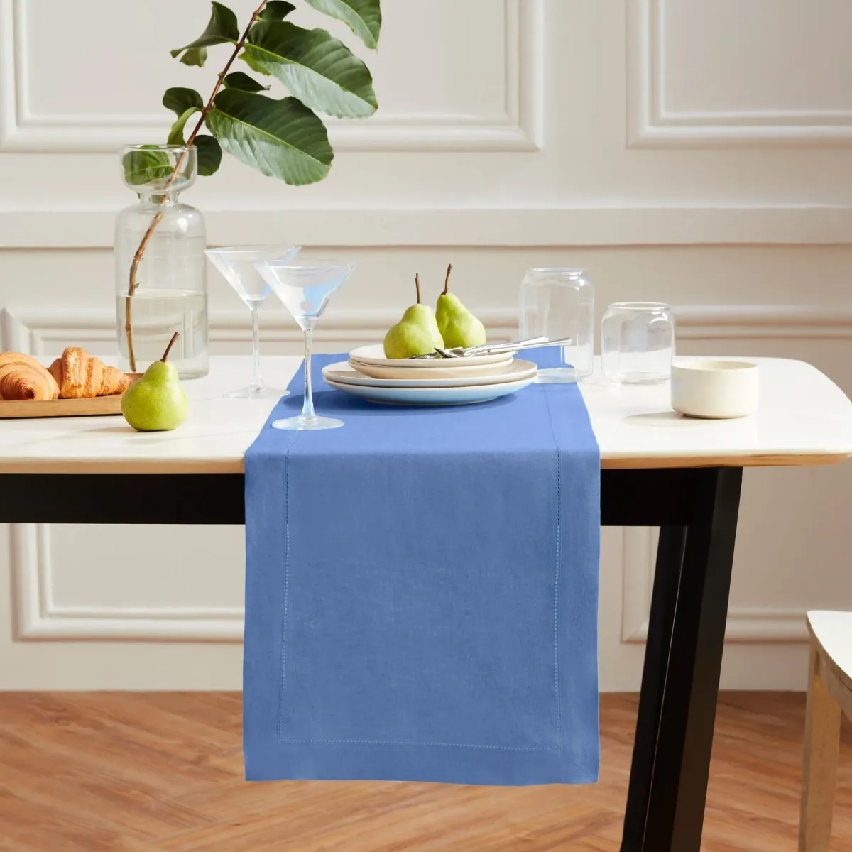 Solino Home 100% Pure Linen Table Runner - Sonoma Hemstitch
