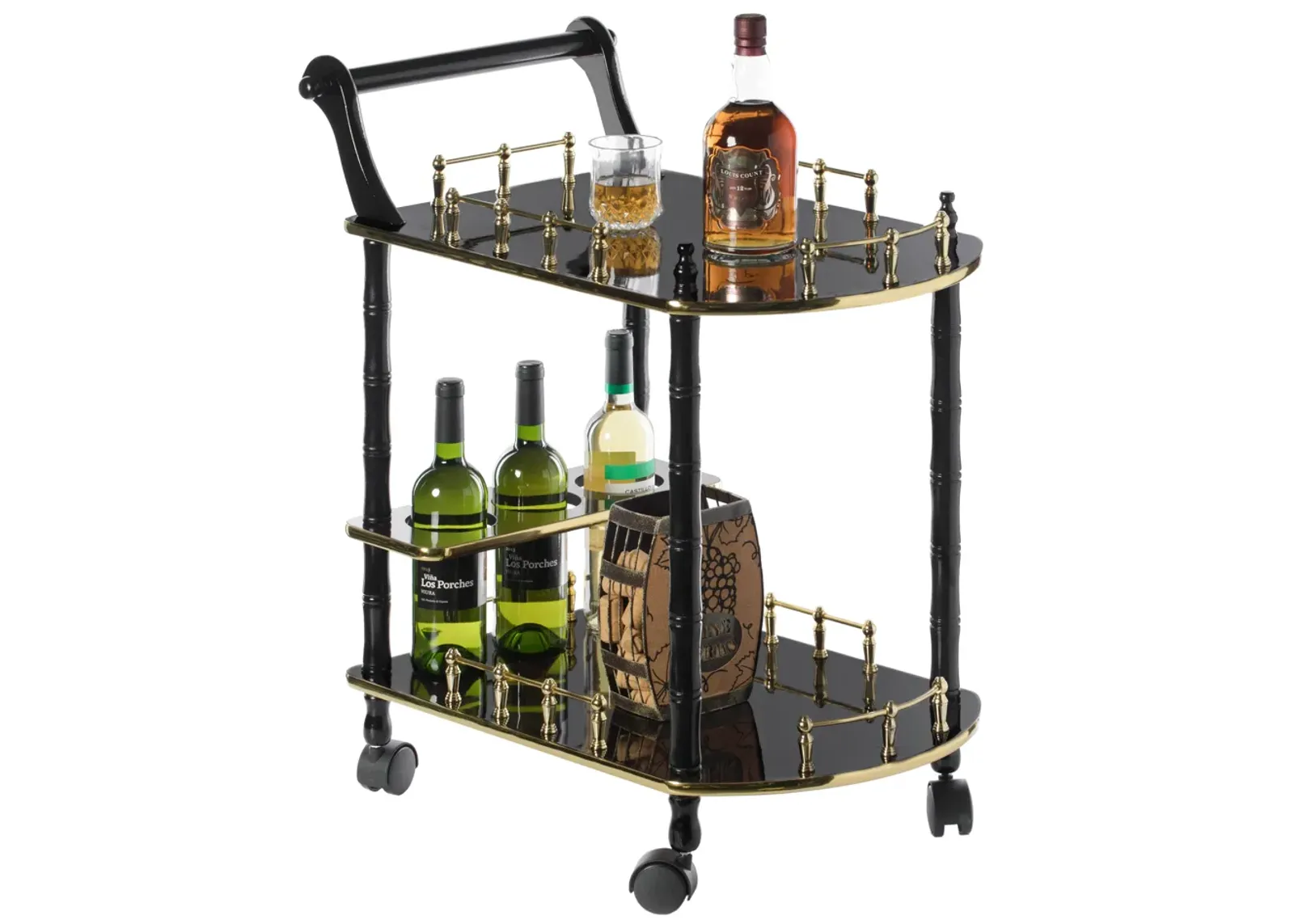 Serving Bar Cart Tea Trolley, 2 Tier Shelves on Rolling Wheels, Mobile Liquor Bar for Wine Beverage Drink Dinner Party, Utility Kitchen Storage Island Coffee Cabinet for Dining Living Room, Wood, Gray