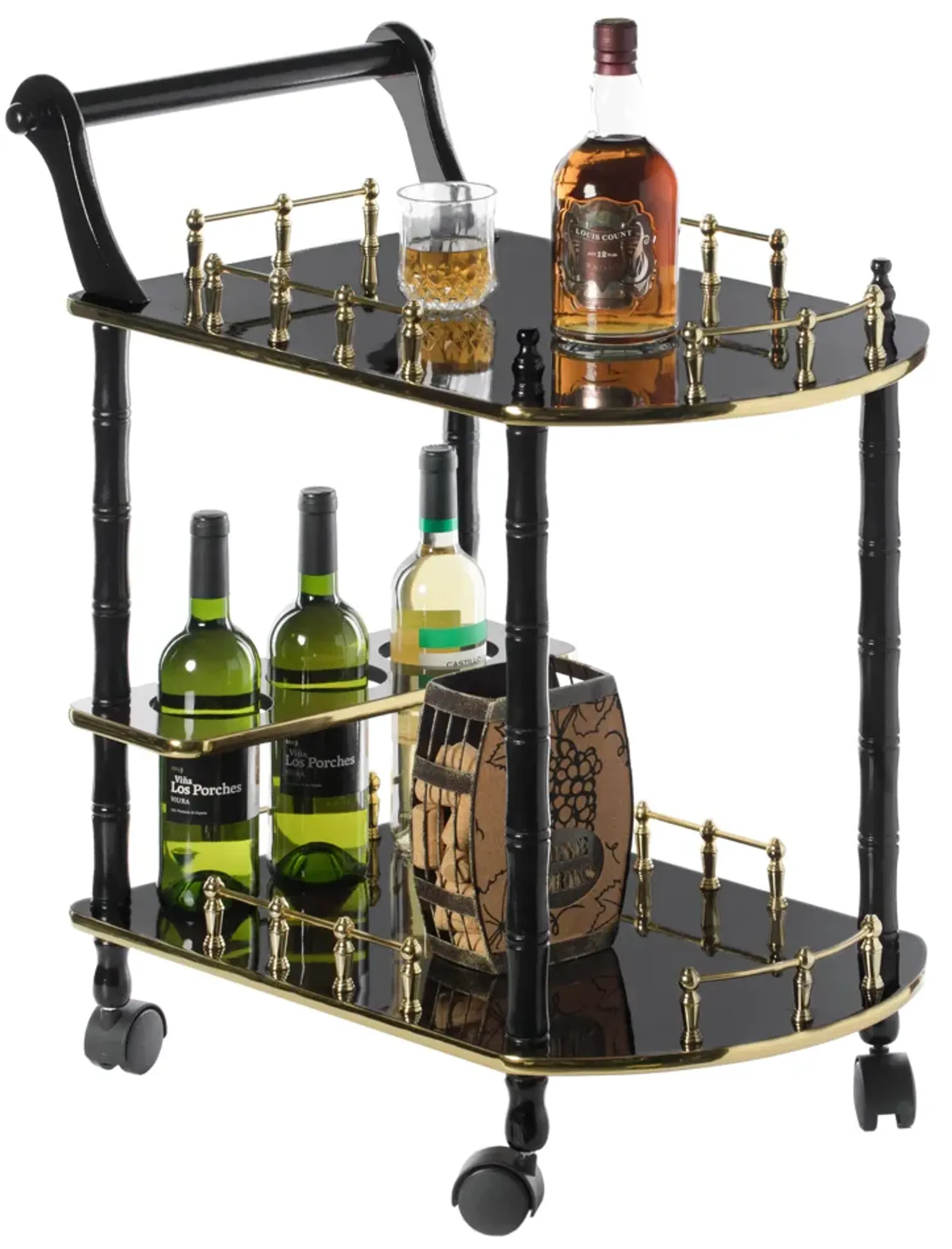 Serving Bar Cart Tea Trolley, 2 Tier Shelves on Rolling Wheels, Mobile Liquor Bar for Wine Beverage Drink Dinner Party, Utility Kitchen Storage Island Coffee Cabinet for Dining Living Room, Wood, Gray