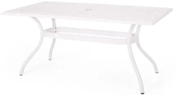 Toni Table, 67 Inch Rectangular Lattice Top, Saber Legs, White Aluminium