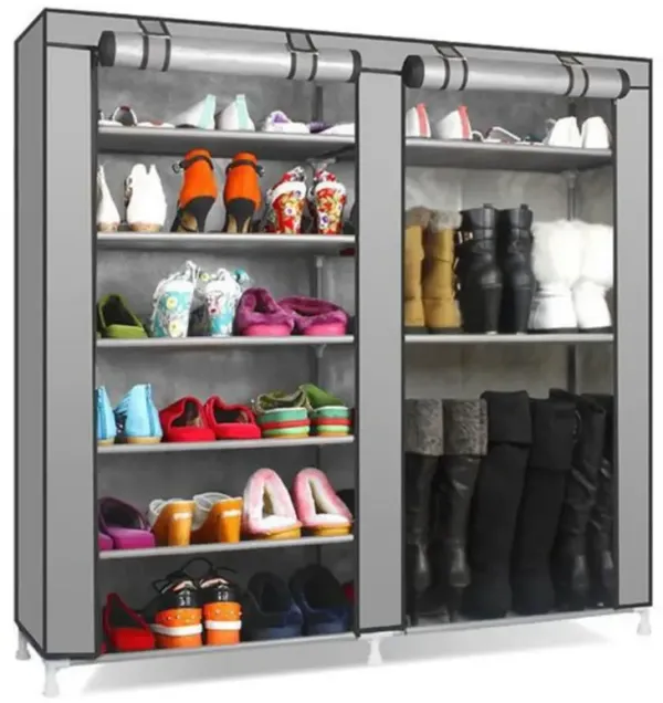 Double Row Shoe Cabinet with 9 Lattices for Organized Footwear Storage