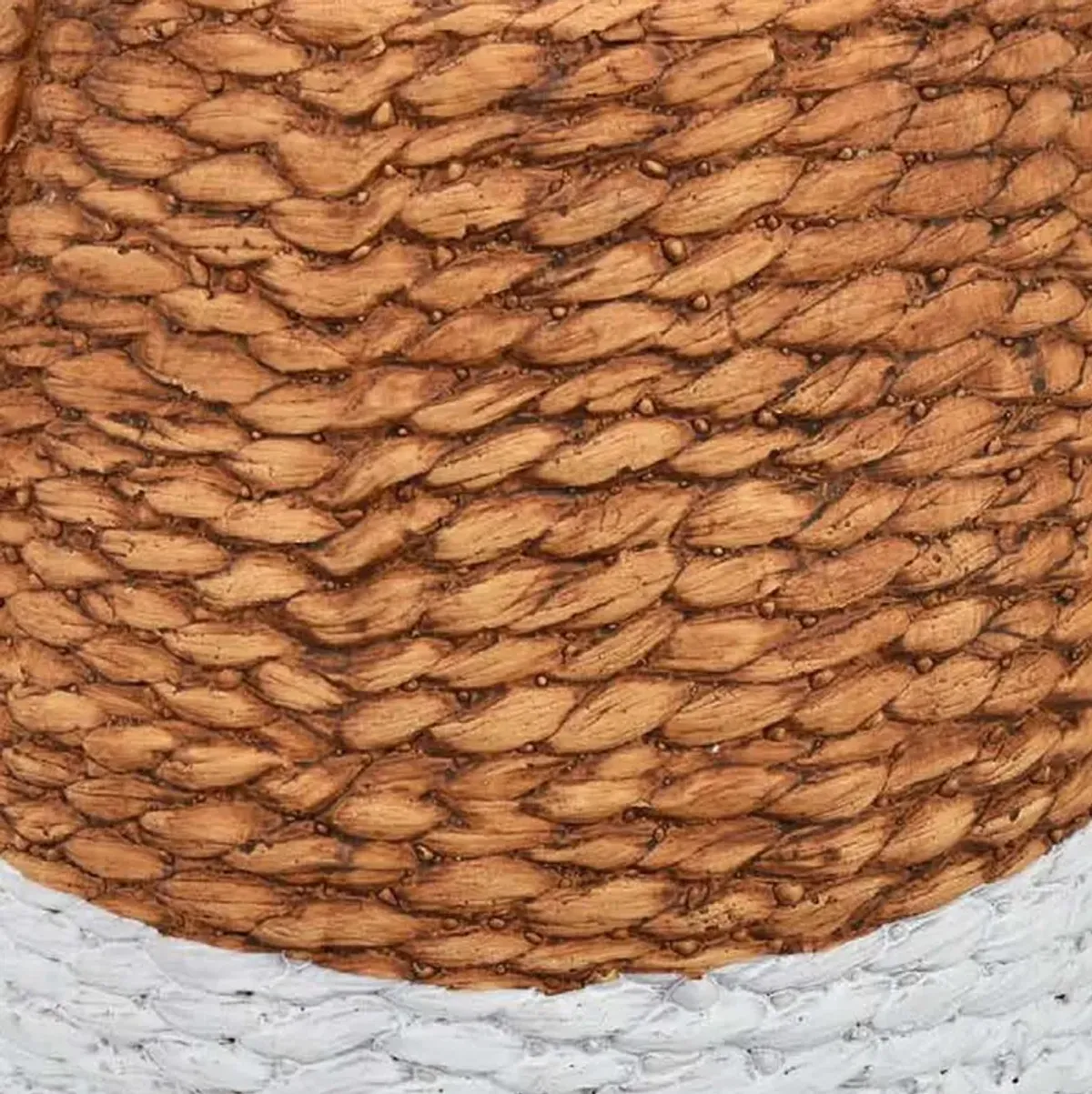 Reno 15 Inch Planter, Rope Woven Design, White and Brown Finished Resin - Benzara