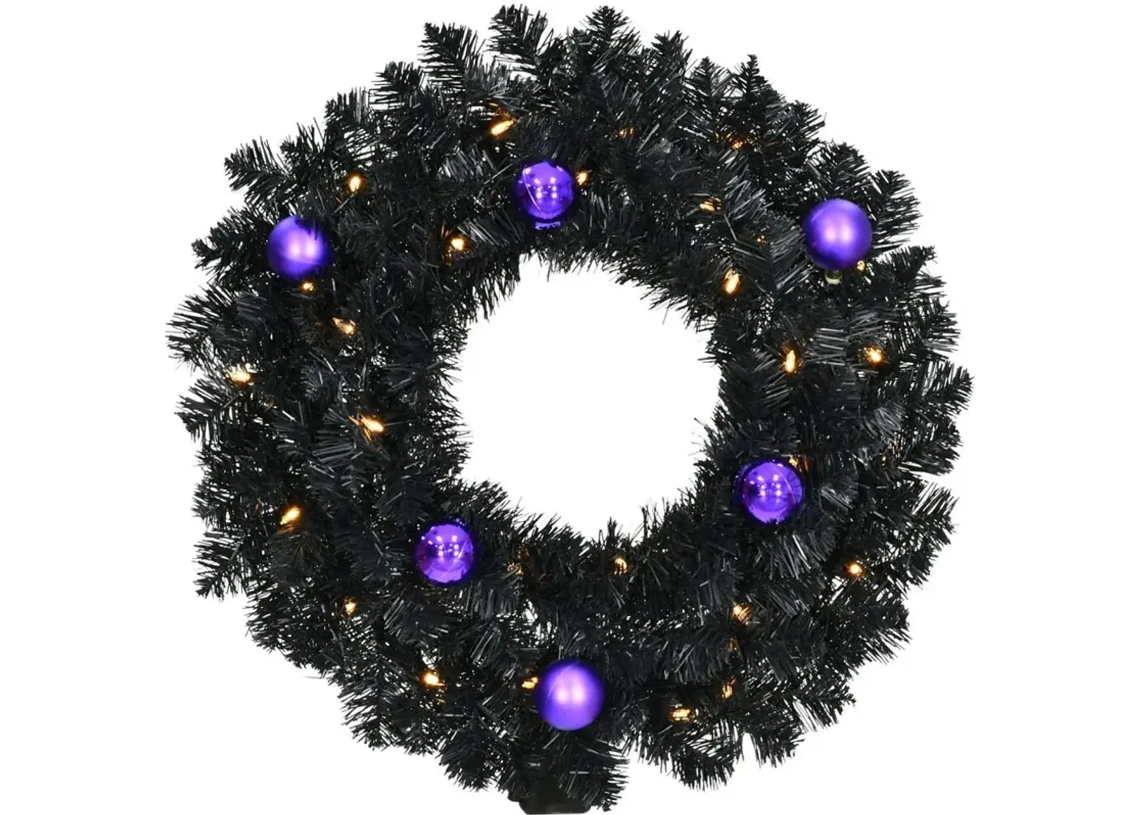 Haunted Hill Farm HHF 24 Wreath w/ Ornaments, B/O Warm White LED Lights