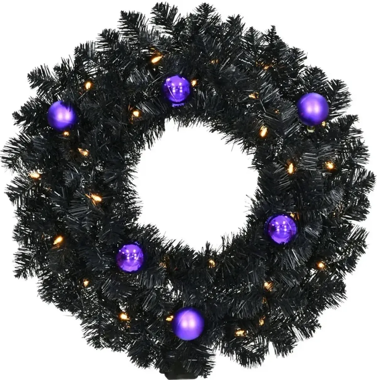 Haunted Hill Farm HHF 24 Wreath w/ Ornaments, B/O Warm White LED Lights