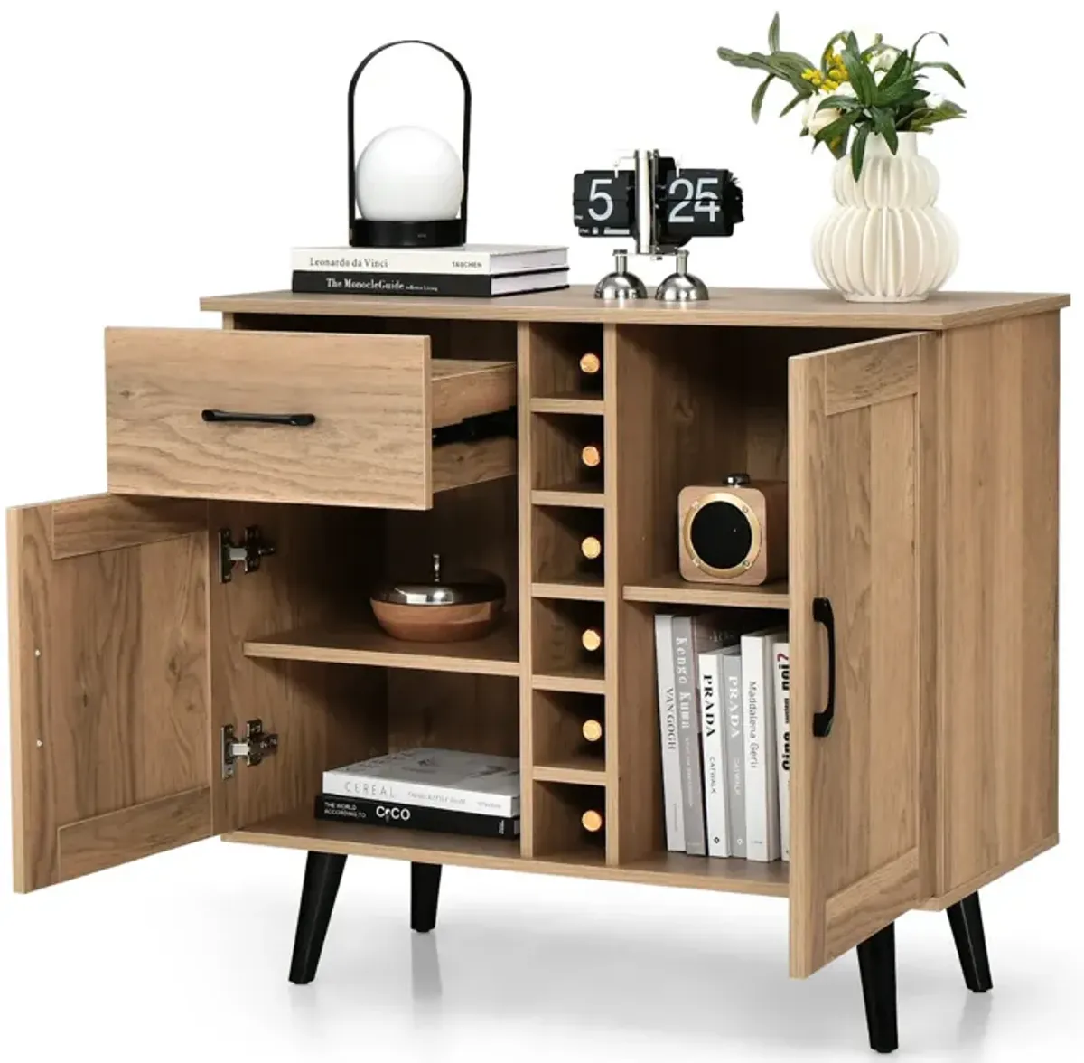 2-Door Buffet Sideboard with 6-Bottle Wine Rack Drawer