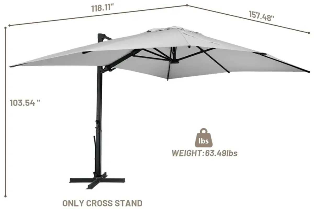 10x13 ft. 360° Rotation Square Cantilever Patio Umbrella with LED Light in Gray