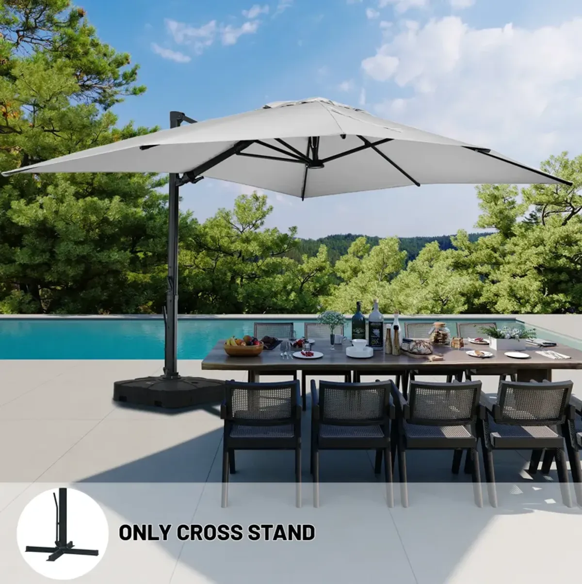 10x13 ft. 360° Rotation Square Cantilever Patio Umbrella with LED Light in Gray