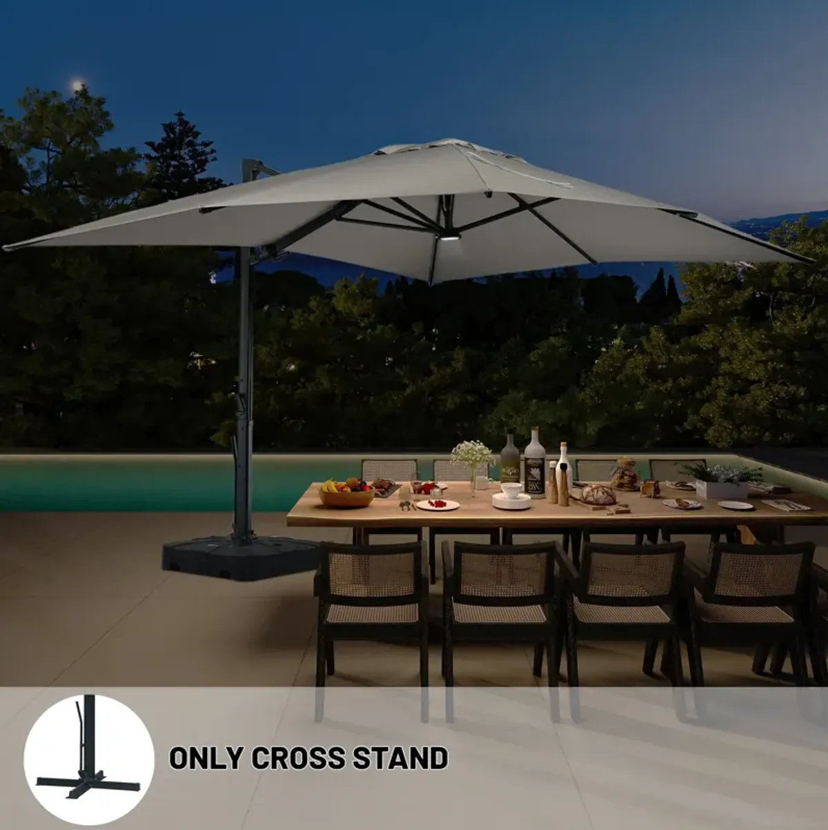 10x13 ft. 360° Rotation Square Cantilever Patio Umbrella with LED Light in Gray