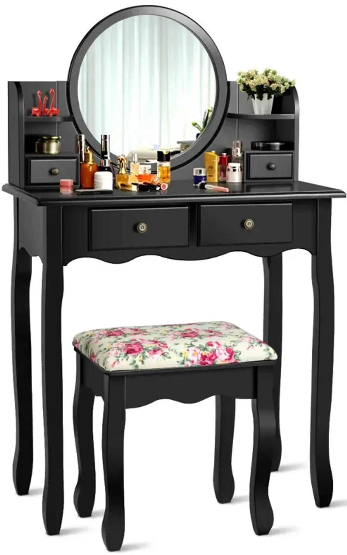 Makeup Vanity Table Set Girls Dressing Table with Drawers Oval Mirror