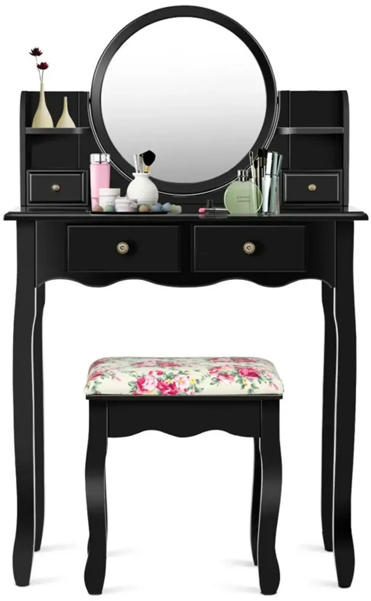 Makeup Vanity Table Set Girls Dressing Table with Drawers Oval Mirror