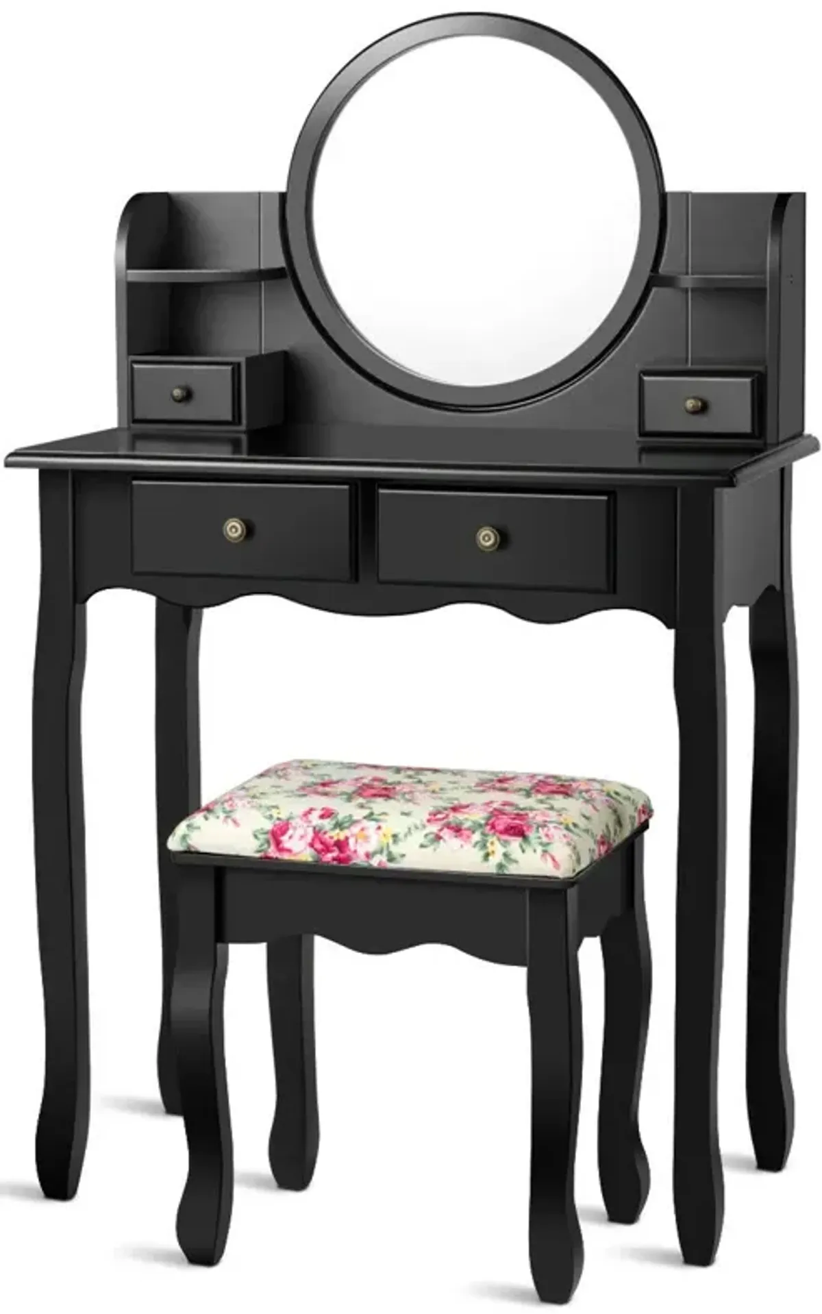 Makeup Vanity Table Set Girls Dressing Table with Drawers Oval Mirror