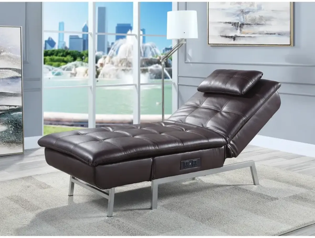 Padilla Chaise Lounge with Pillow & USB Port In Brown Fabric