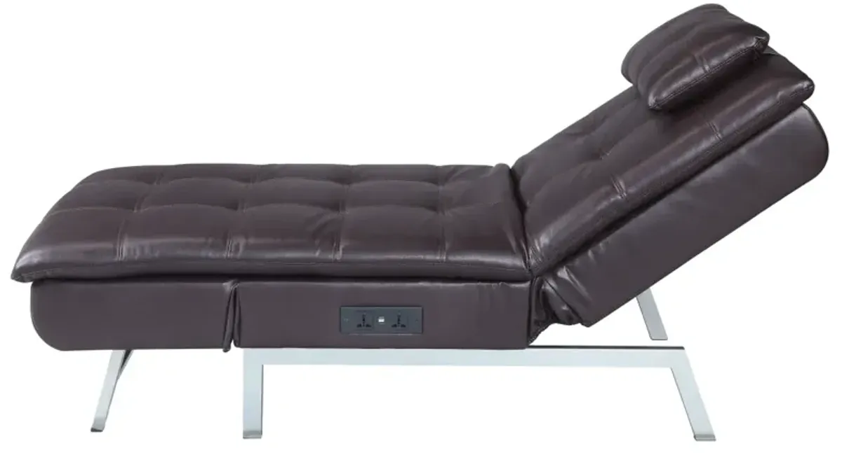 Padilla Chaise Lounge with Pillow & USB Port In Brown Fabric