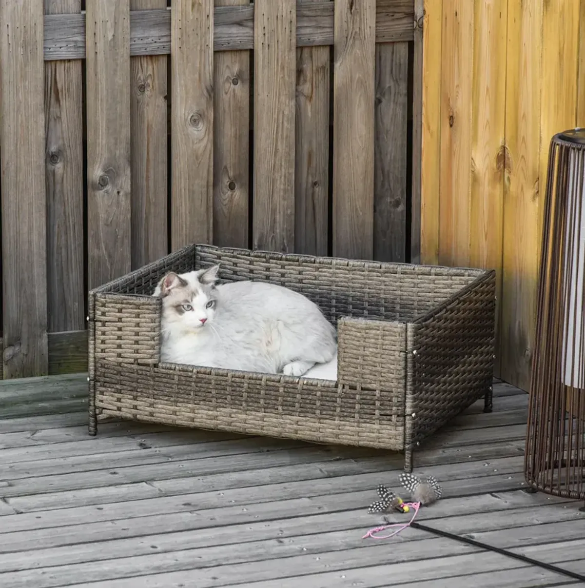 Grey Pet Retreat: Rattan Wicker Dog Bed with Washable Cushion