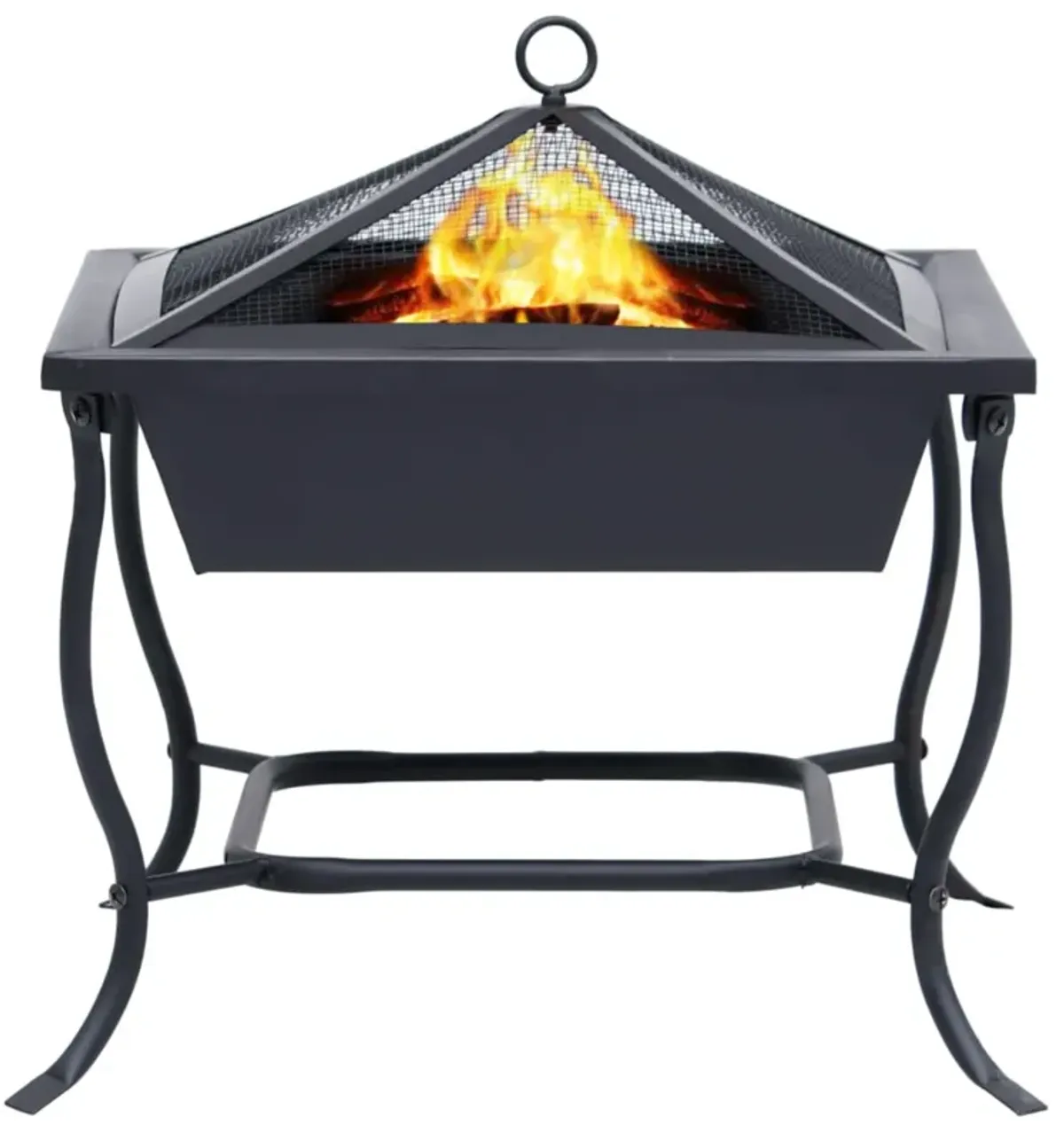 vidaXL Versatile Outdoor Fire Pit - Powder-Coated Steel Construction, Rust-Resistant, Lightweight, Easy Assembly, with Safety Guard & Wooden Poker - Perfect for Garden, Patio & BBQ - 16.5"x16.5"x1...