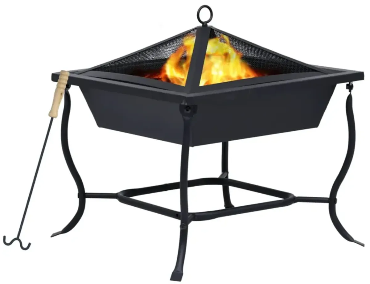 vidaXL Versatile Outdoor Fire Pit - Powder-Coated Steel Construction, Rust-Resistant, Lightweight, Easy Assembly, with Safety Guard & Wooden Poker - Perfect for Garden, Patio & BBQ - 16.5"x16.5"x1...