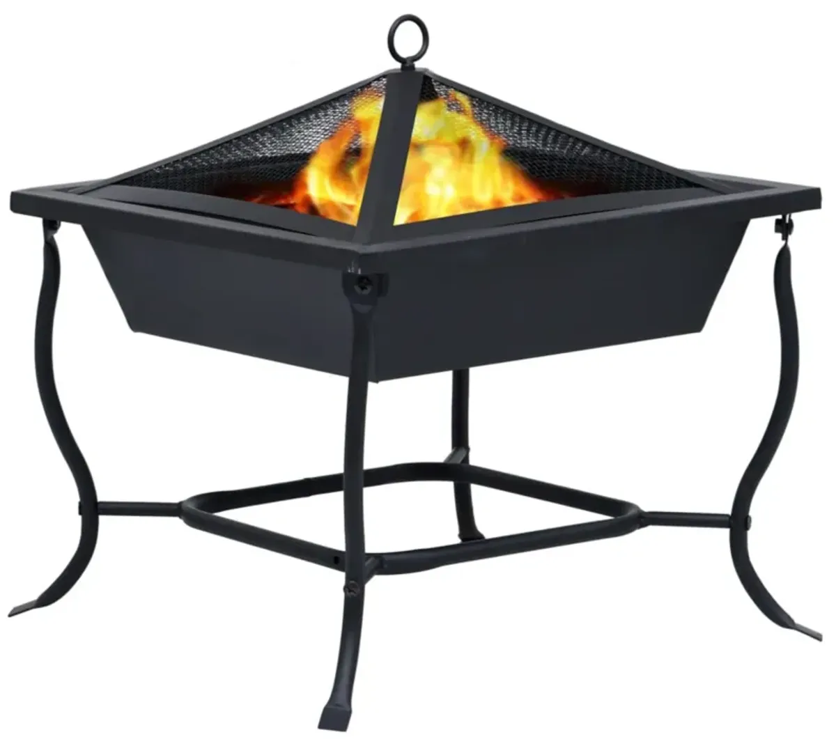 vidaXL Versatile Outdoor Fire Pit - Powder-Coated Steel Construction, Rust-Resistant, Lightweight, Easy Assembly, with Safety Guard & Wooden Poker - Perfect for Garden, Patio & BBQ - 16.5"x16.5"x1...