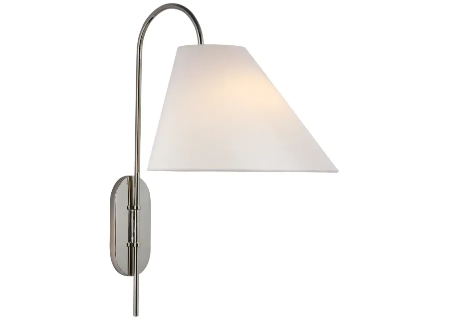 Kinsley Large Articulating Wall Light in Polished Nickel with Linen Shade