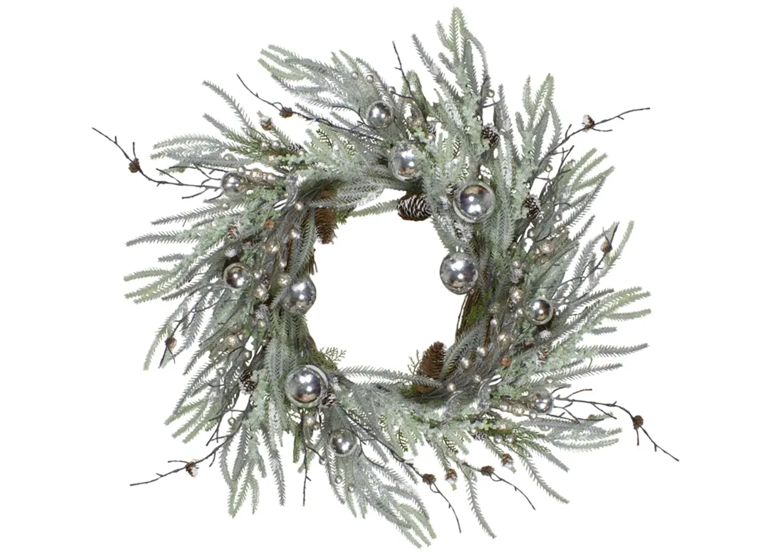 28" Artificial Pine Frosted Christmas Wreath with Silver Berries-Unlit