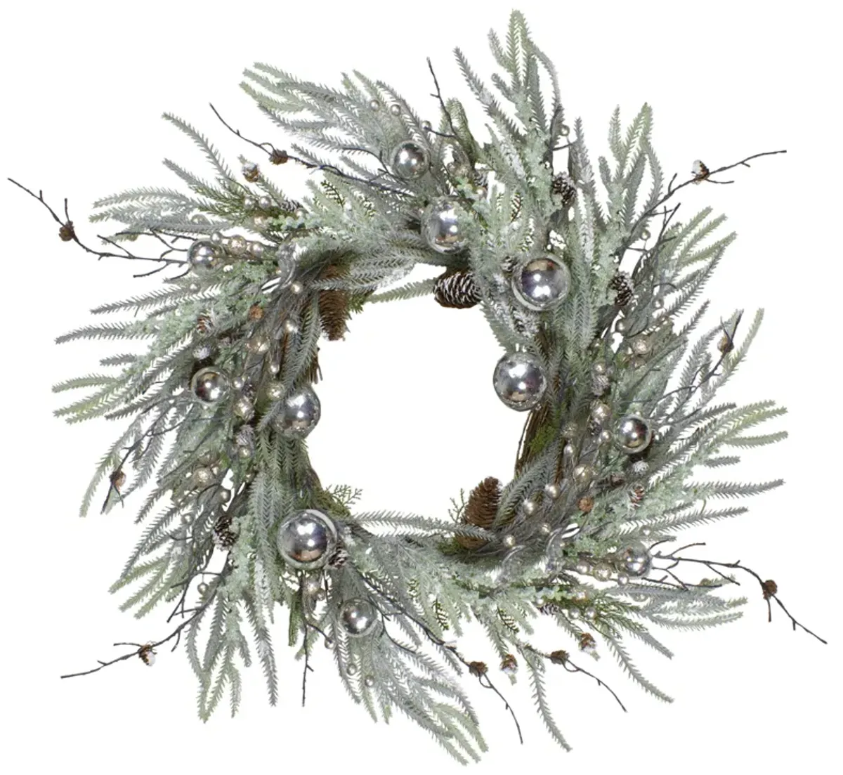 28" Artificial Pine Frosted Christmas Wreath with Silver Berries-Unlit