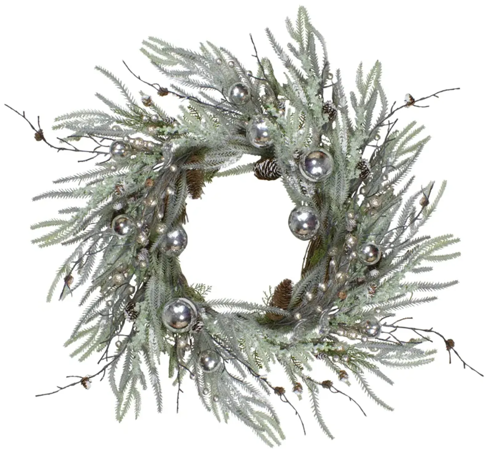 28" Artificial Pine Frosted Christmas Wreath with Silver Berries-Unlit