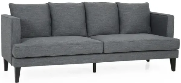 Lara Sofa, 4 Throw Pillows, Gray Polyester Upholstery, Black Wood, 86 Inch - Benzara