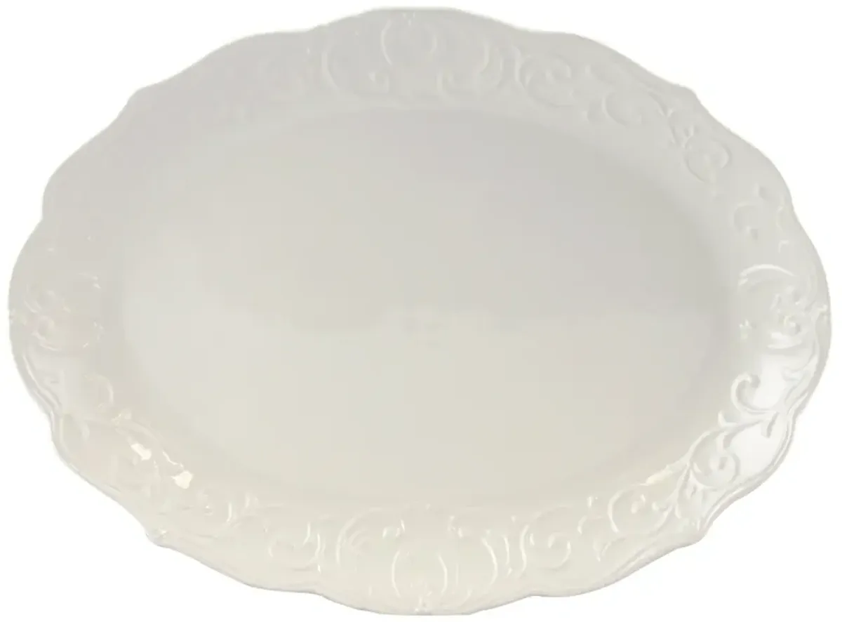 Gibson Home Royal Abbey Oval Embossed Durastone Platter in White