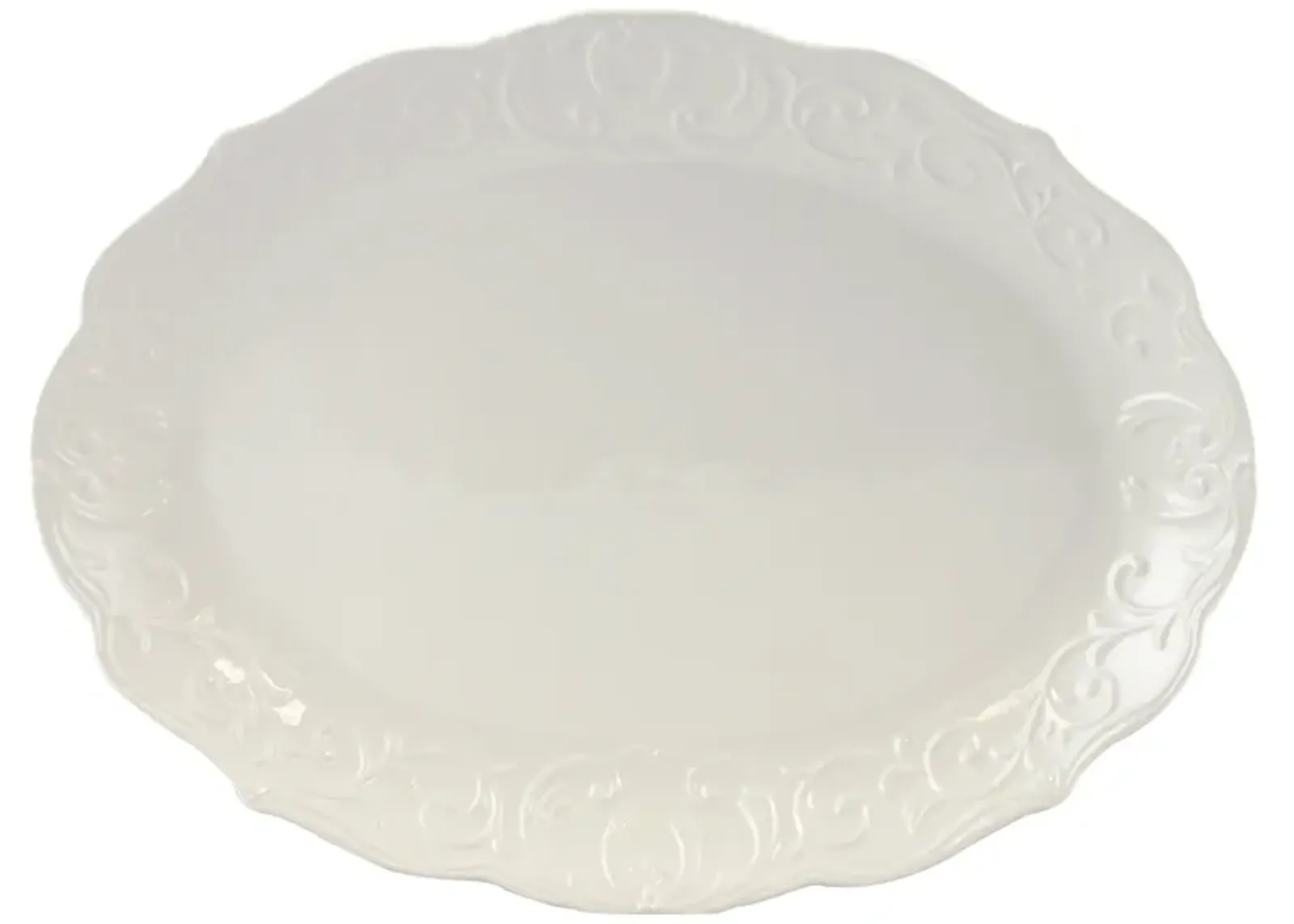 Gibson Home Royal Abbey Oval Embossed Durastone Platter in White