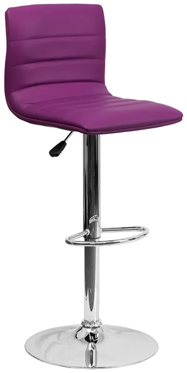 Flash Furniture Vincent Modern Purple Vinyl Adjustable Bar Stool with Back, Swivel Stool with Chrome-Pedestal Base and Footrest