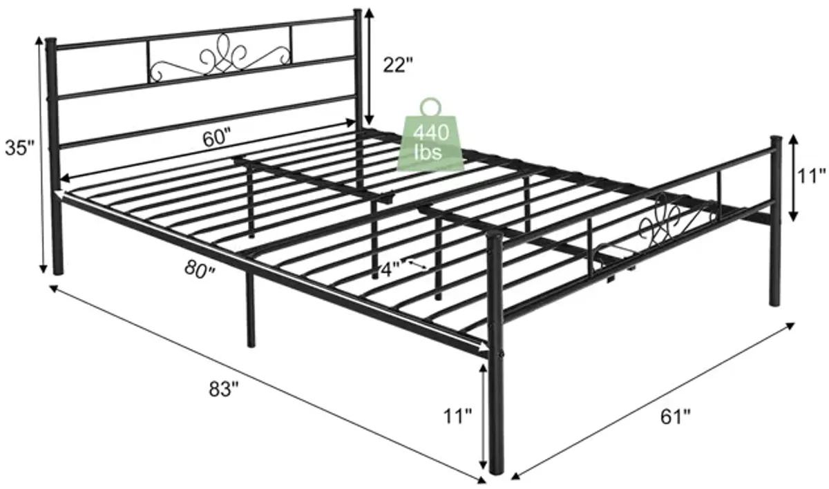 Twin/Full/Queen Size Metal Bed Frame with Headboard and Footboard