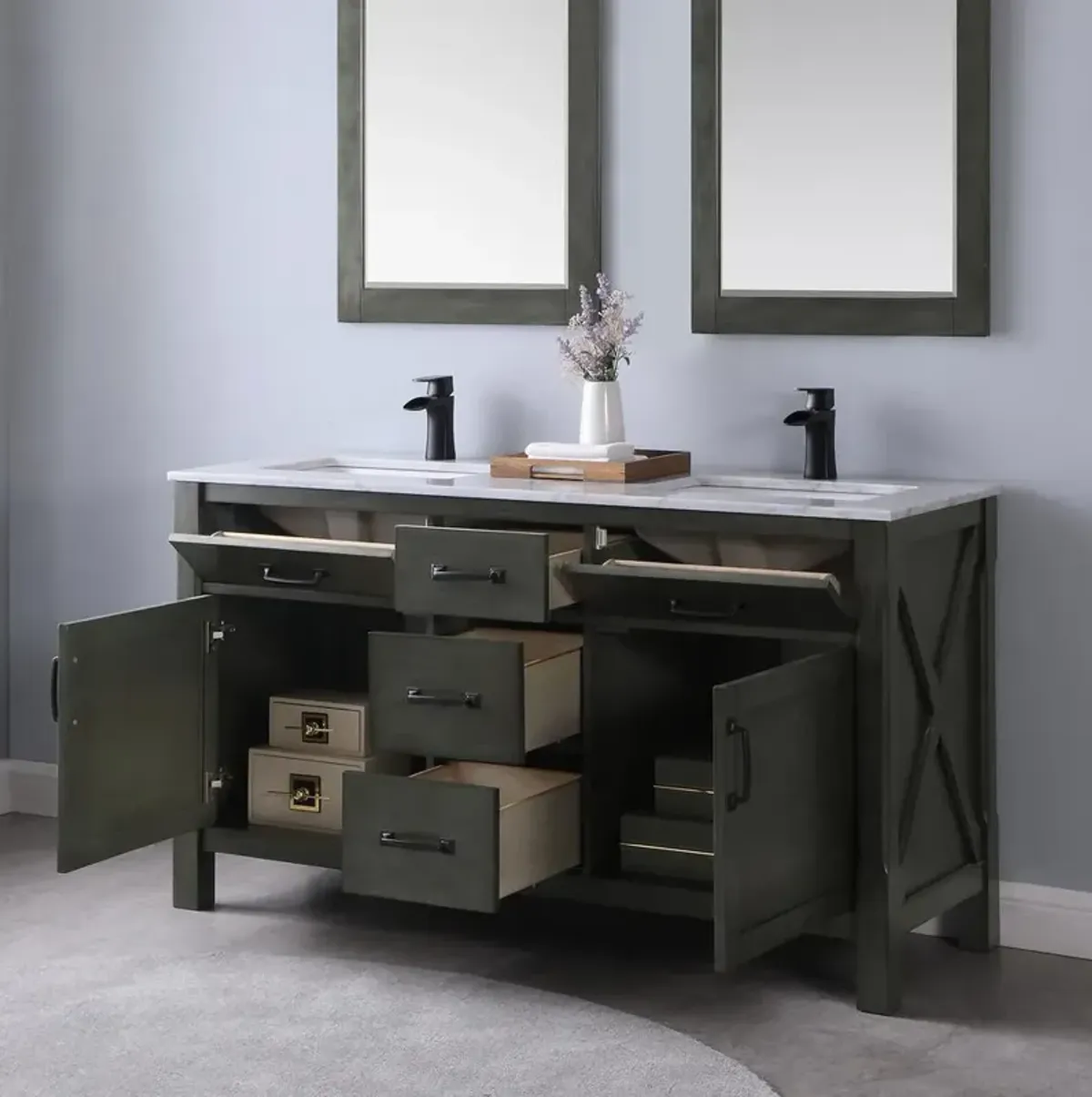 Altair 60 Double Bathroom Vanity Set in Rust Black without Mirror