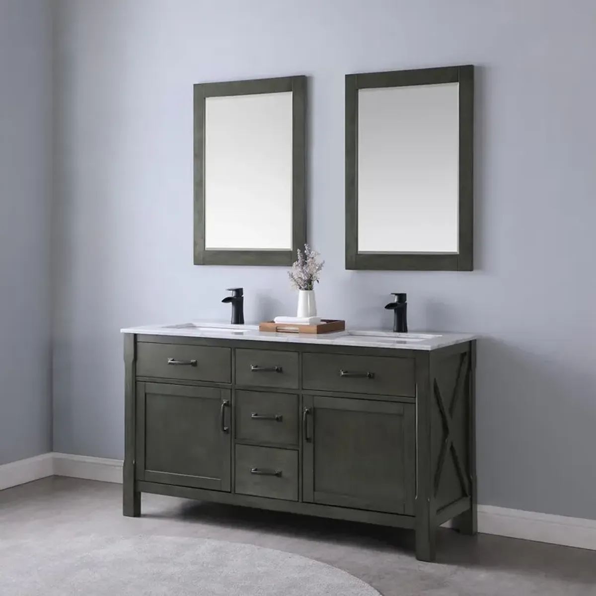 Altair 60 Double Bathroom Vanity Set in Rust Black without Mirror