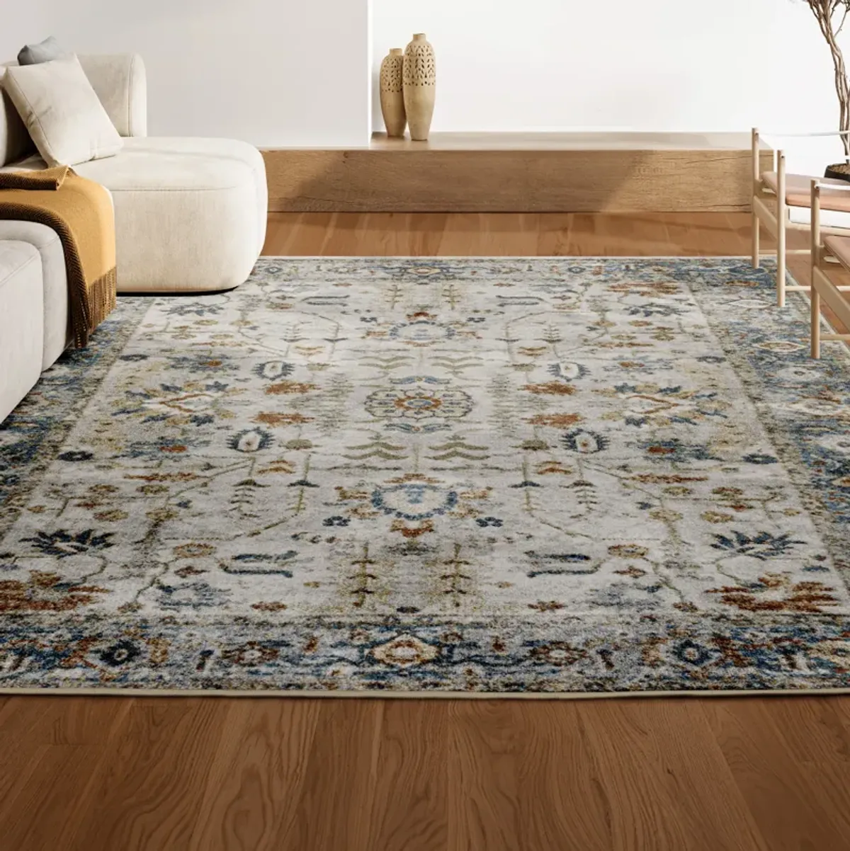 Hiero Persian Border Low-Pile Machine-Washable Cream/Terra Rug