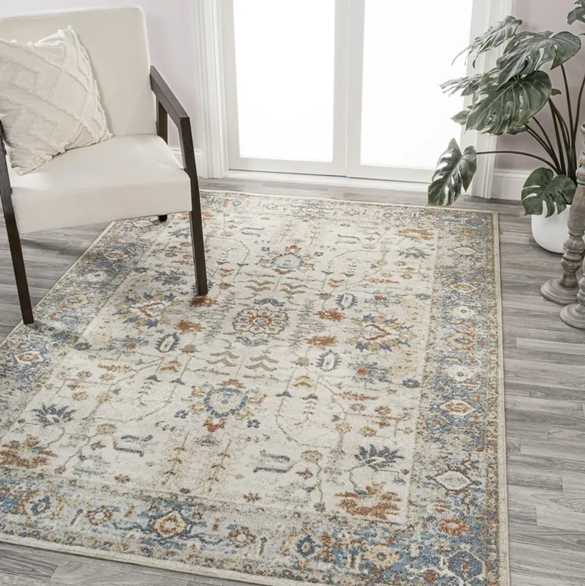 Hiero Persian Border Low-Pile Machine-Washable Cream/Terra Rug