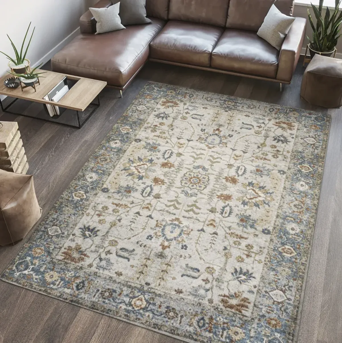 Hiero Persian Border Low-Pile Machine-Washable Cream/Terra Rug