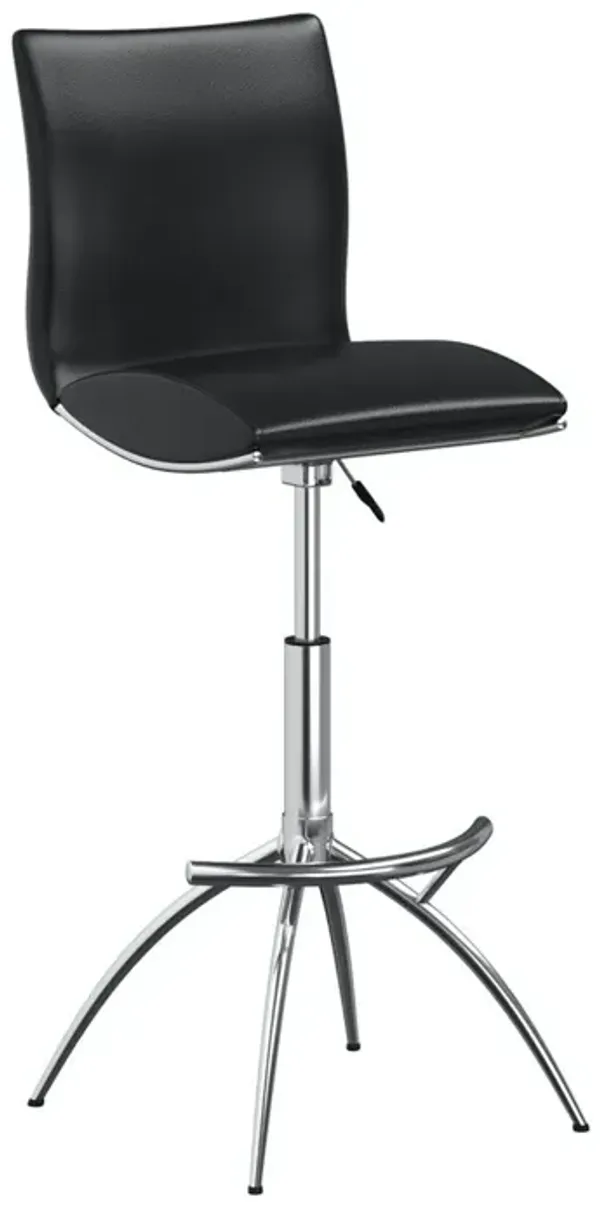 Deko 26-31 Inch Adjustable Height Barstool Chair, Set of 2, Chrome Black Faux Leather - Benzara