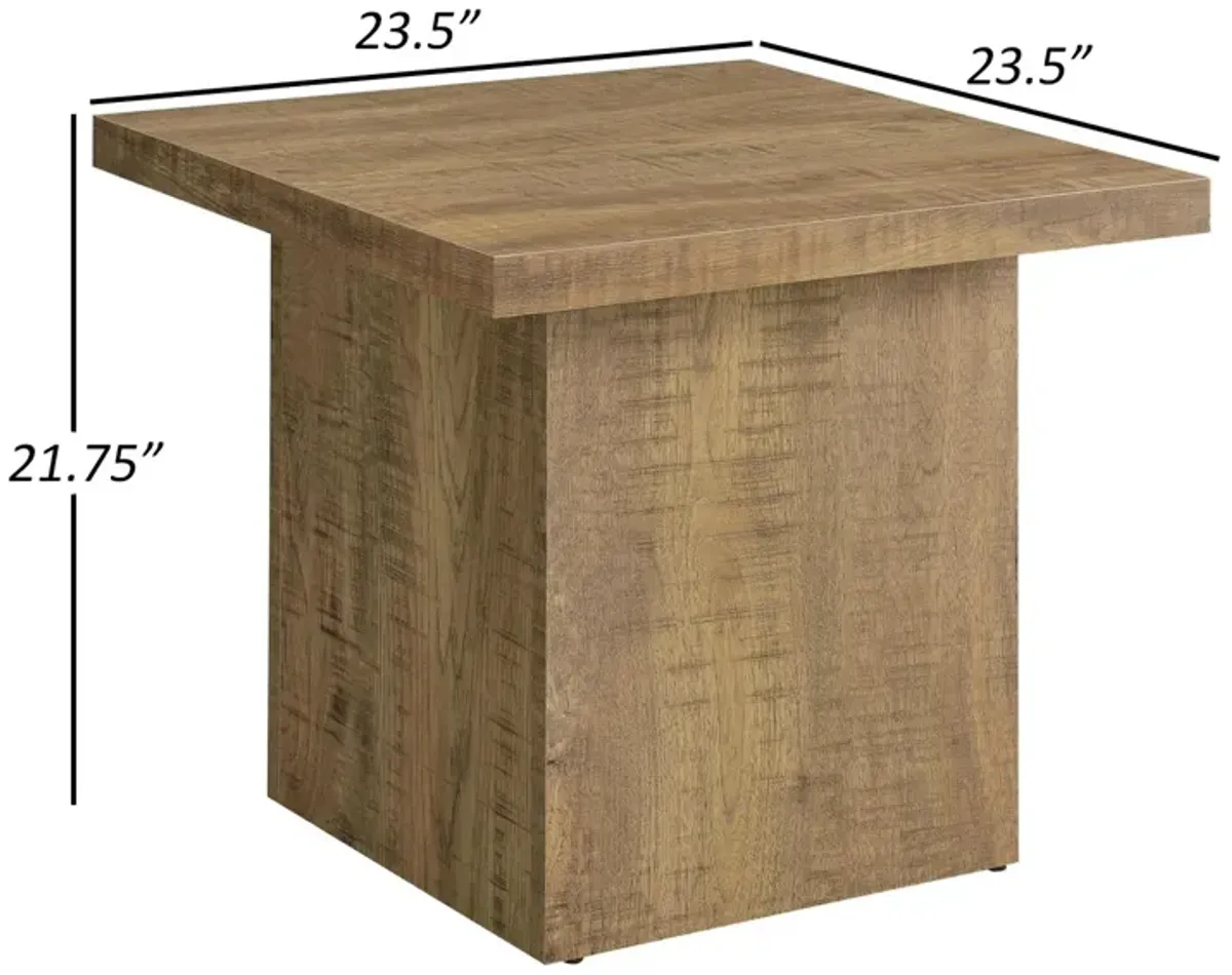 Zet 24 Inch Square End Table with Oversized Block Base, Mango Brown - Benzara