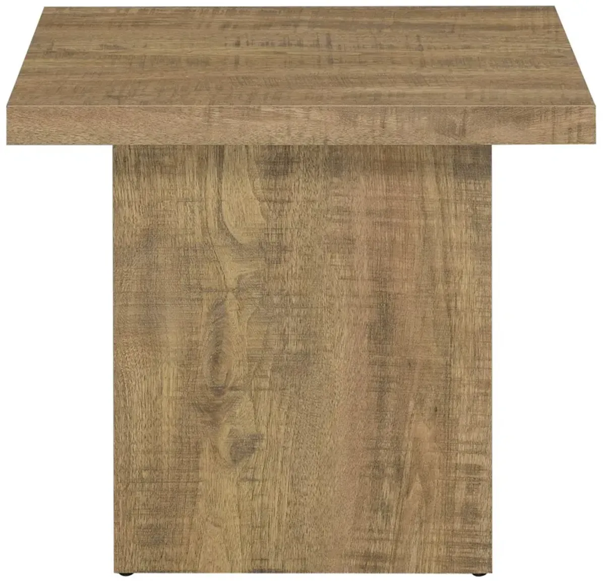 Zet 24 Inch Square End Table with Oversized Block Base, Mango Brown - Benzara